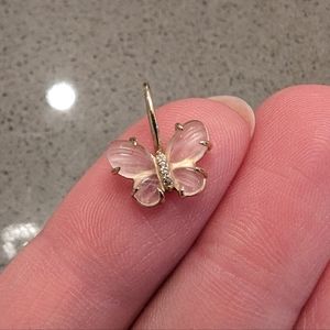14k Gold Rose Quartz and White Sapphire butterfly pendant - one of a kind